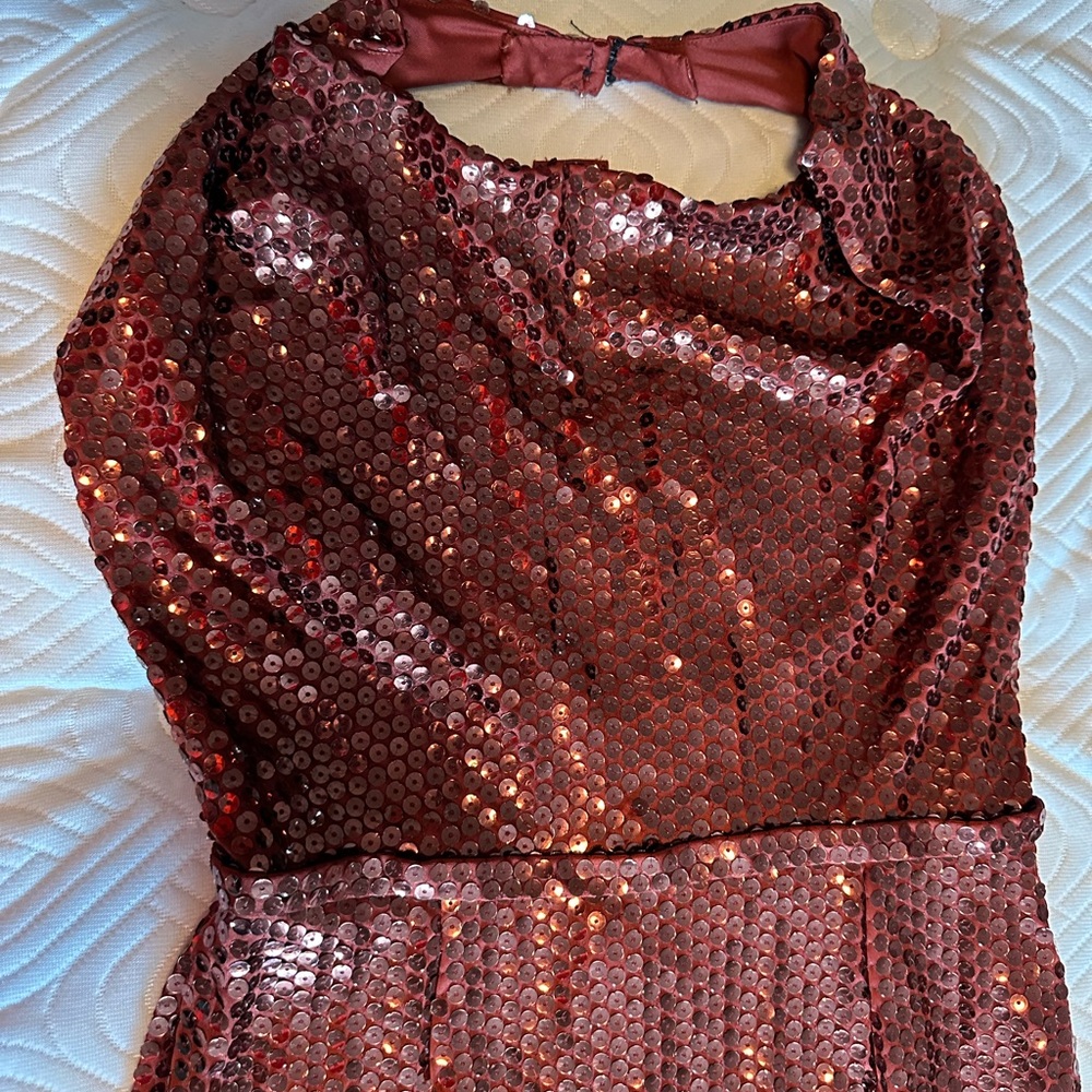 Vintage Sequin Dress in Rich Copper. Halter neckline. Worn once.